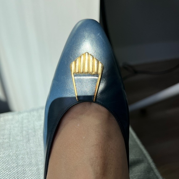 Salvatore Ferragamo - Vintage shoes pumps heels - navy blue - Size 8 1/2 - Picture 4 of 8